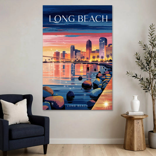 Long Beach Cityscape Evening Lights - Canvas Wall Art - Sofa - 40x60
