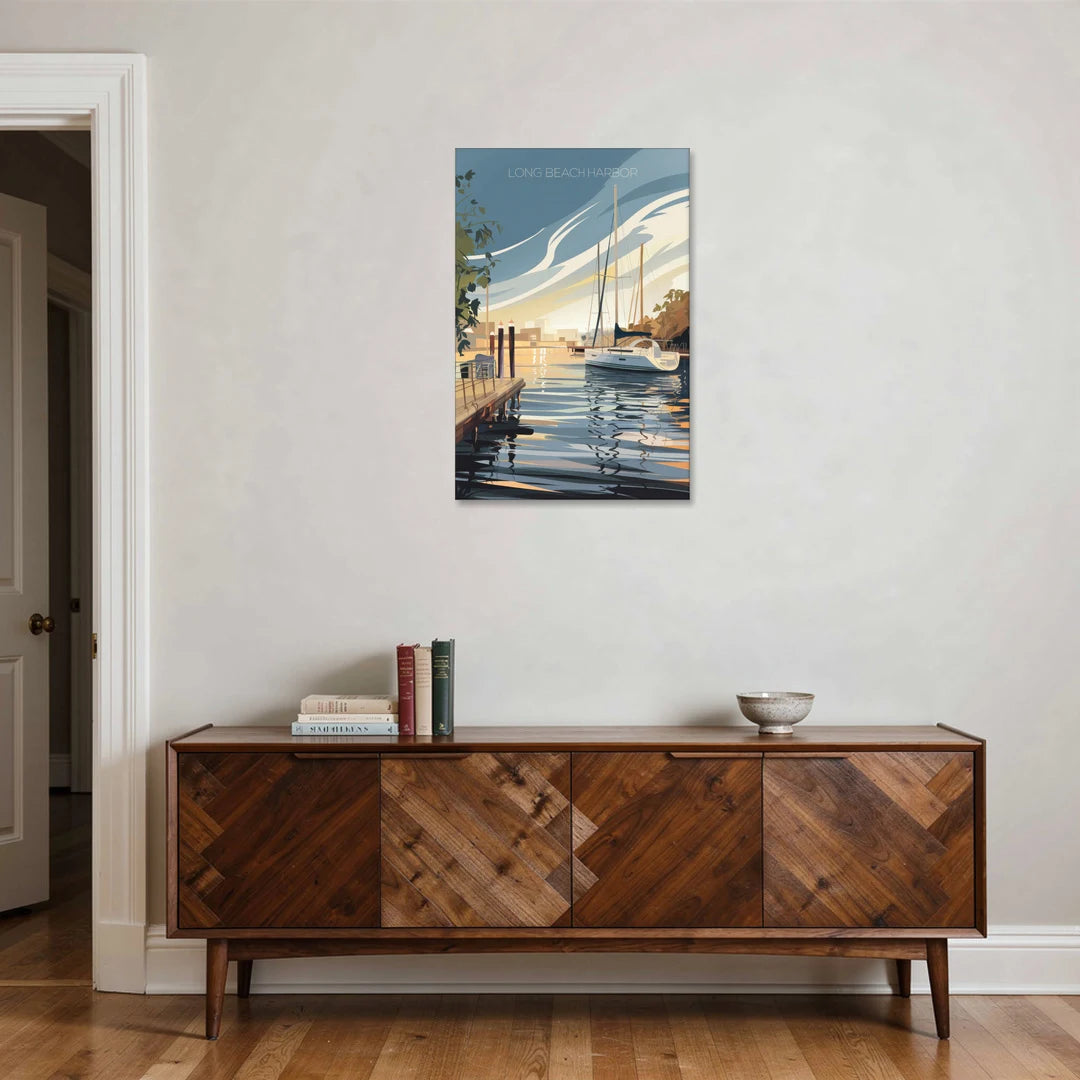 Long Beach Harbor and Sailboats - Canvas Wall Art - Coffee Table - 24x36