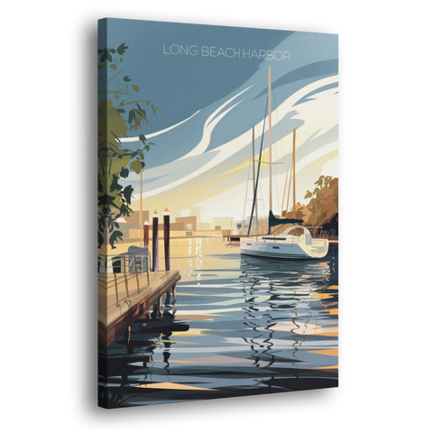 Long Beach Harbor and Sailboats - Canvas Wall Art - Side