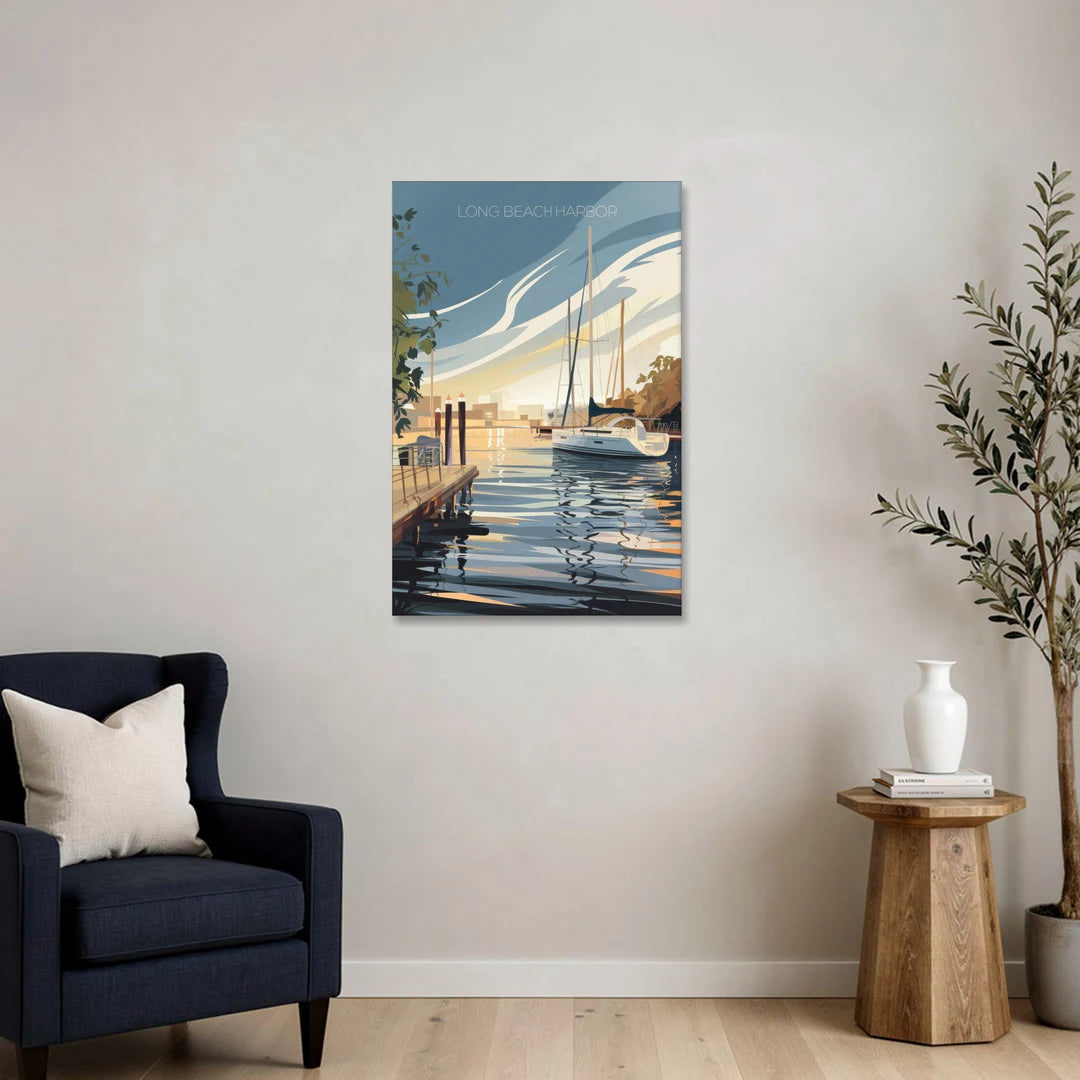 Long Beach Harbor and Sailboats - Canvas Wall Art - Sofa - 24x36