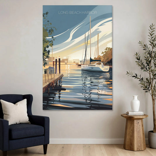 Long Beach Harbor and Sailboats - Canvas Wall Art - Sofa - 40x60