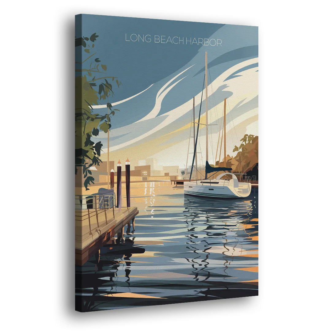 Long Beach Harbor and Sailboats Side - Canvas Wall Art