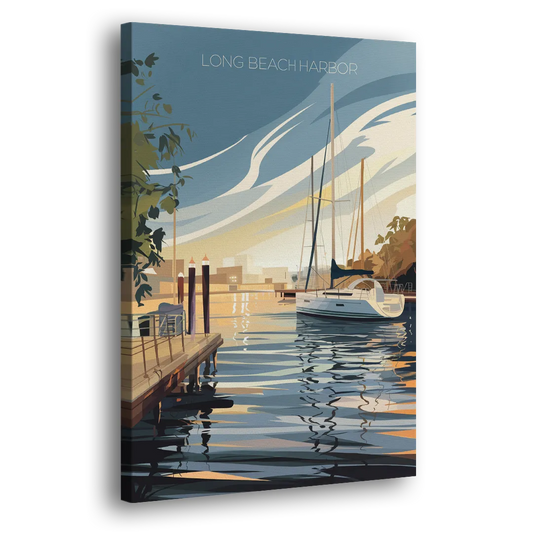 Long Beach Harbor and Sailboats Side - Canvas Wall Art