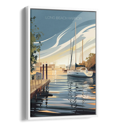 Long Beach Harbor and Sailboats Side - White Canvas Wall Art
