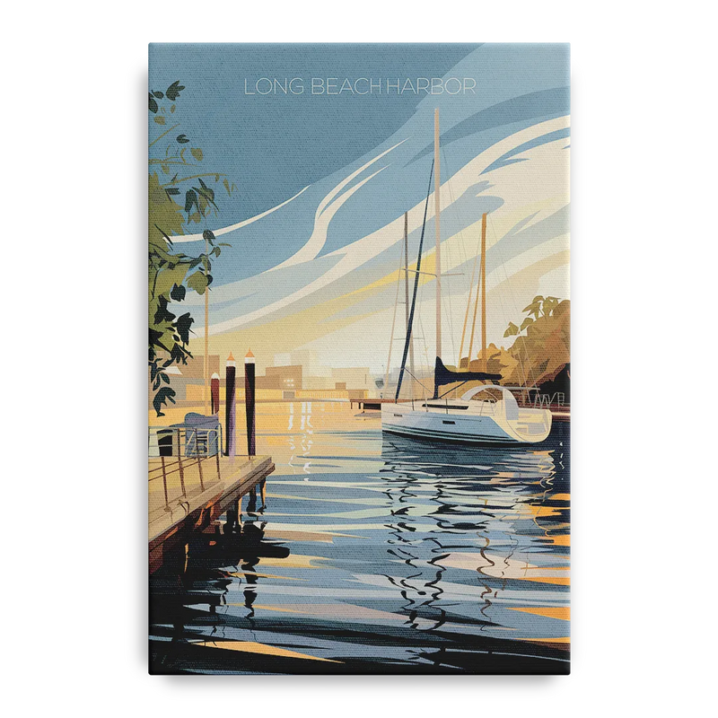 Long Beach Harbor and Sailboats Front - Canvas Wall Art
