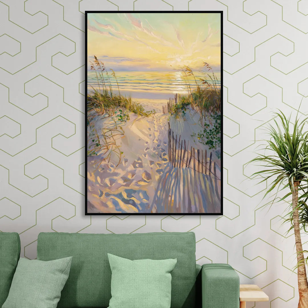 Long Beach Island Sunrise Glow Sitting Room - Black Canvas Wall Art