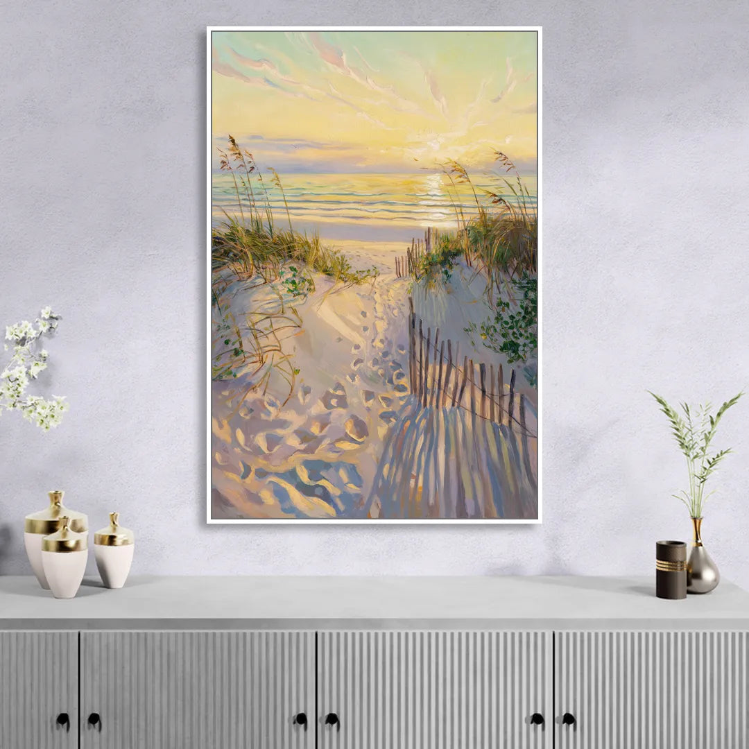 Long Beach Island Sunrise Glow Living Room - White Canvas Wall Art
