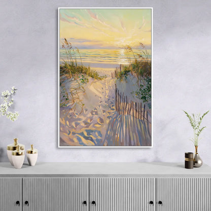 Long Beach Island Sunrise Glow Living Room - White Canvas Wall Art