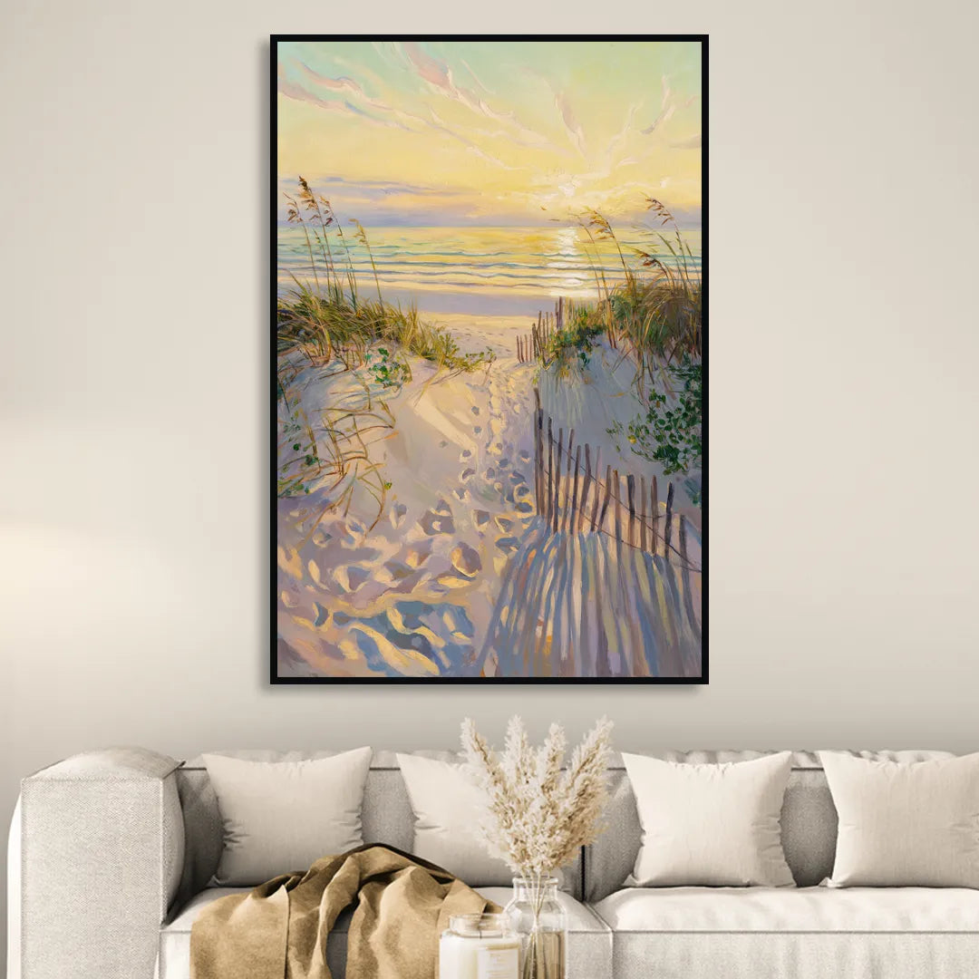 Long Beach Island Sunrise Glow Living Room - Black Canvas Wall Art