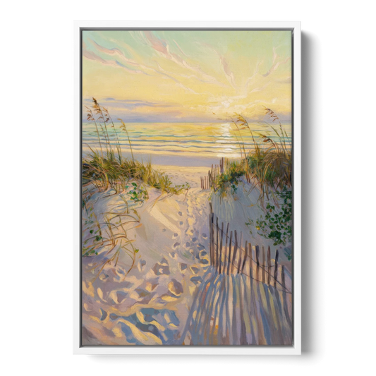 Long Beach Island Sunrise Glow - White Framed Canvas Wall Art - Front