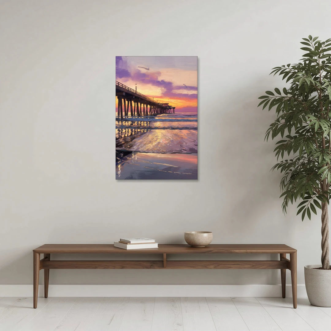 Long Beach Pier at Sunset - Canvas Wall Art - Coffee Table - 24x36