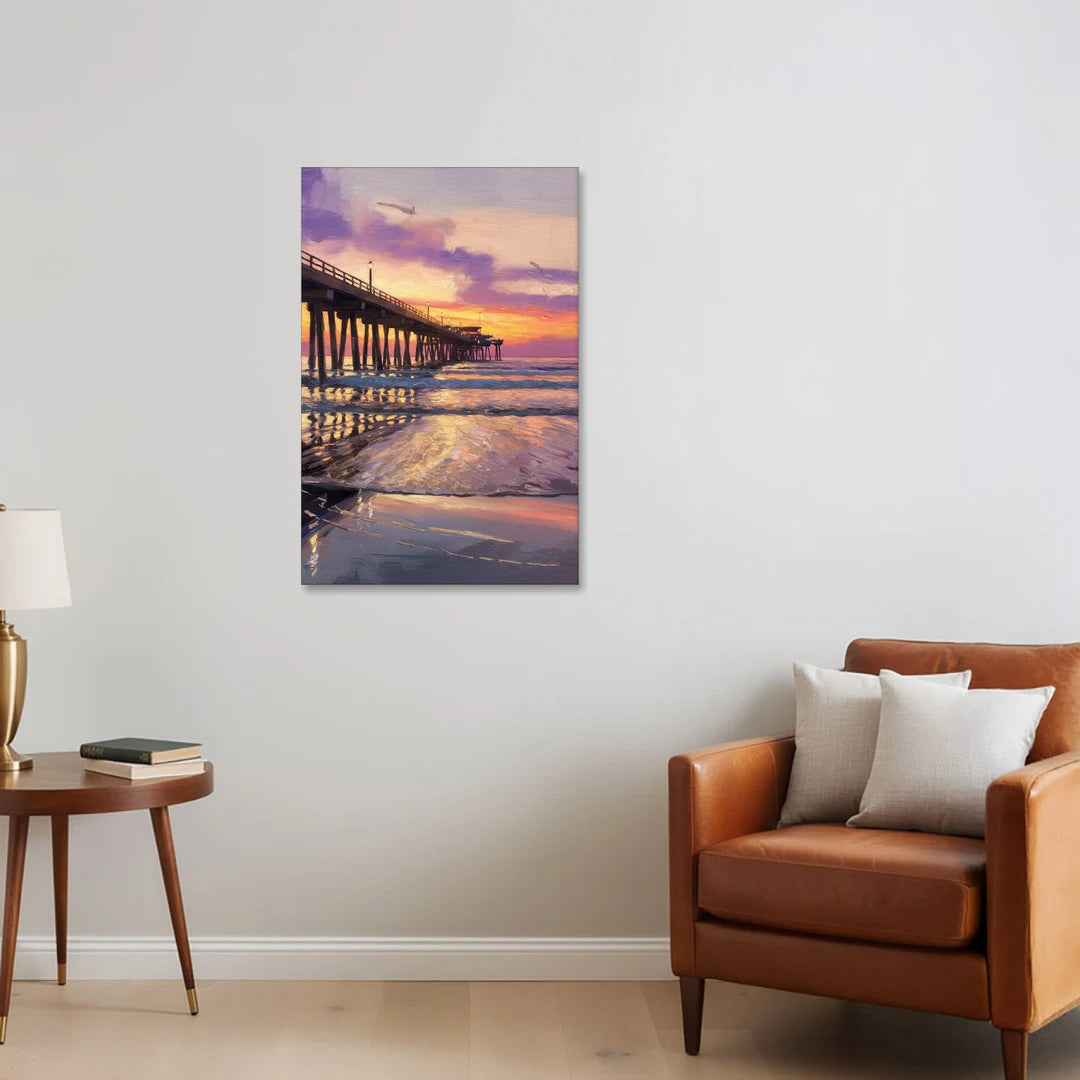 Long Beach Pier at Sunset - Canvas Wall Art - Sofa - 24x36