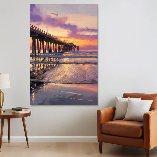 Long Beach Pier at Sunset - Canvas Wall Art - Sofa - 40x60