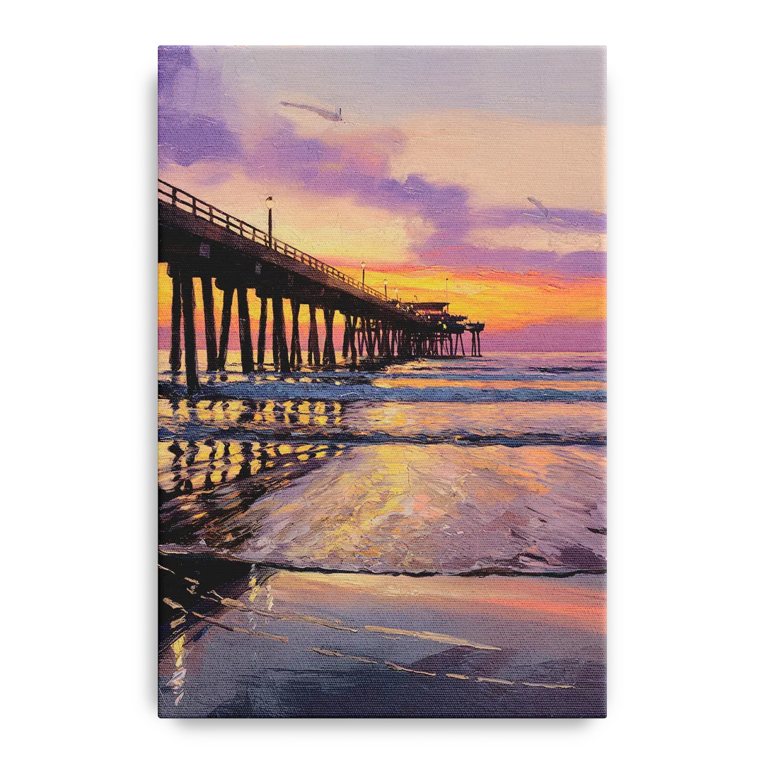 Long Beach Pier at Sunset Front - Canvas Wall Art