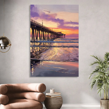 Long Beach Pier at Sunset Living Room - Canvas Wall Art