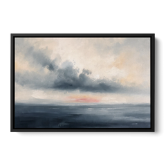 Long Horizontal Cloud Bank Over a Calm Sea - Black Framed Canvas Wall Art - Front