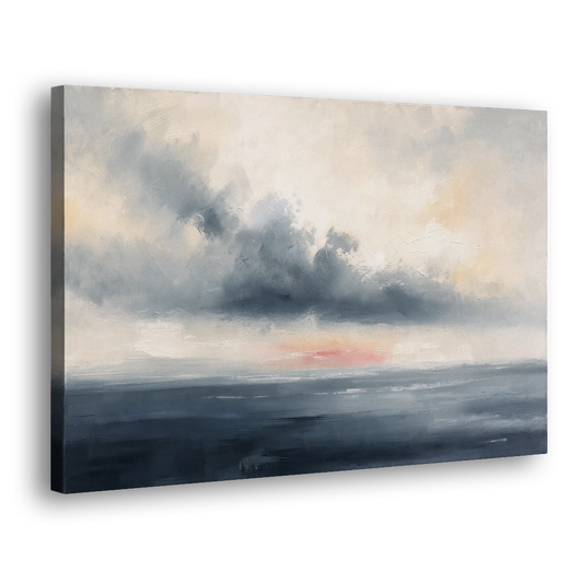 Long Horizontal Cloud Bank Over a Calm Sea - Canvas Wall Art - Side