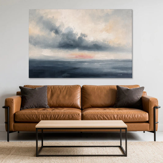 Long Horizontal Cloud Bank Over a Calm Sea - Canvas Wall Art - Sofa - 60x40
