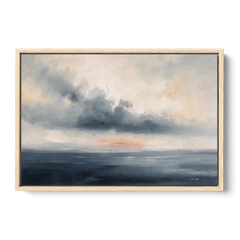 Long Horizontal Cloud Bank Over a Calm Sea - Oak Framed Canvas Wall Art - Front