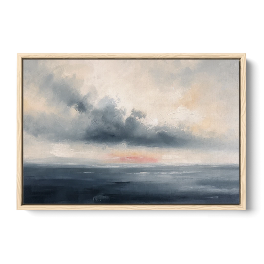 Long Horizontal Cloud Bank Over a Calm Sea - Oak Framed Canvas Wall Art - Front