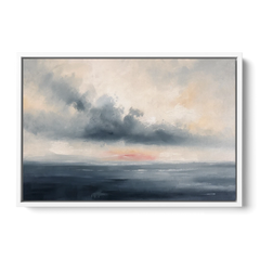 Long Horizontal Cloud Bank Over a Calm Sea - White Framed Canvas Wall Art - Front