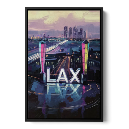 Los Angeles Airport Aerial View Front - Black Canvas Wall Art