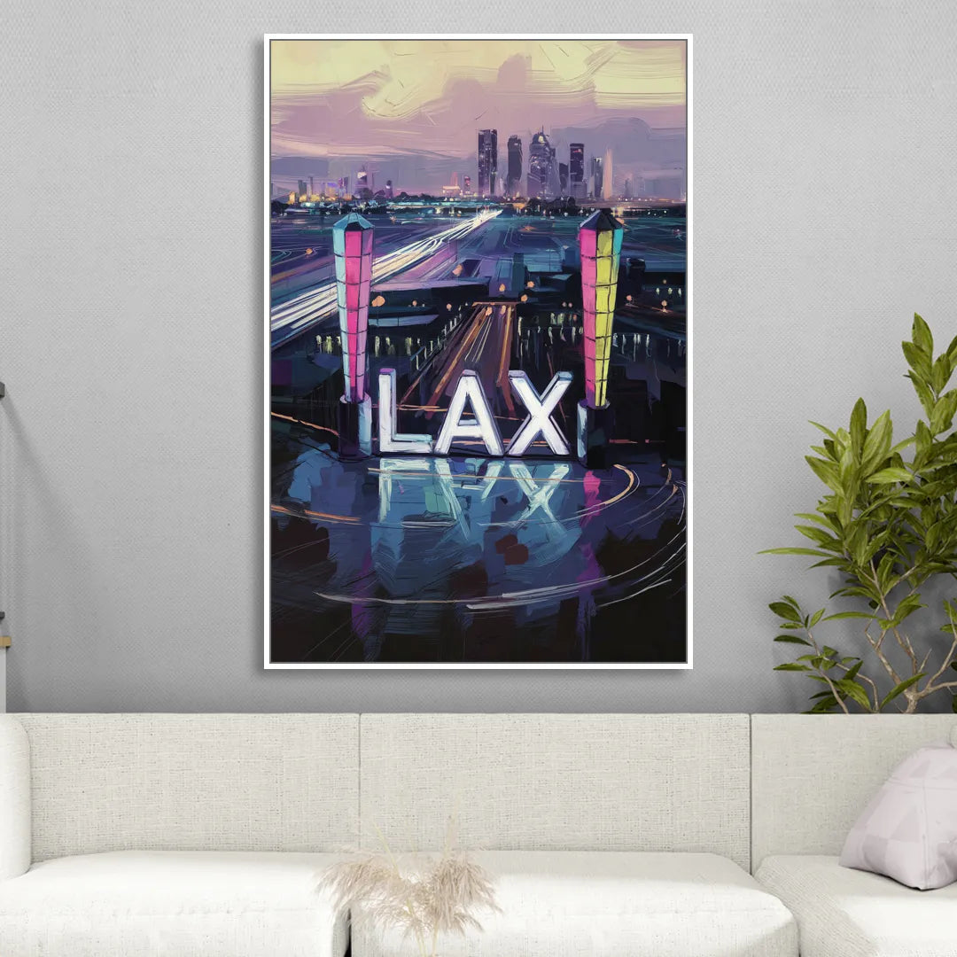 Los Angeles Airport Aerial View Living Room - White Canvas Wall Art