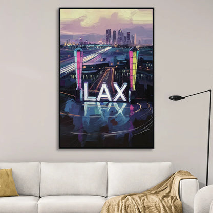 Los Angeles Airport Aerial View Sitting Room - Black Canvas Wall Art