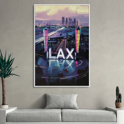 Los Angeles Airport Aerial View Sitting Room - White Canvas Wall Art