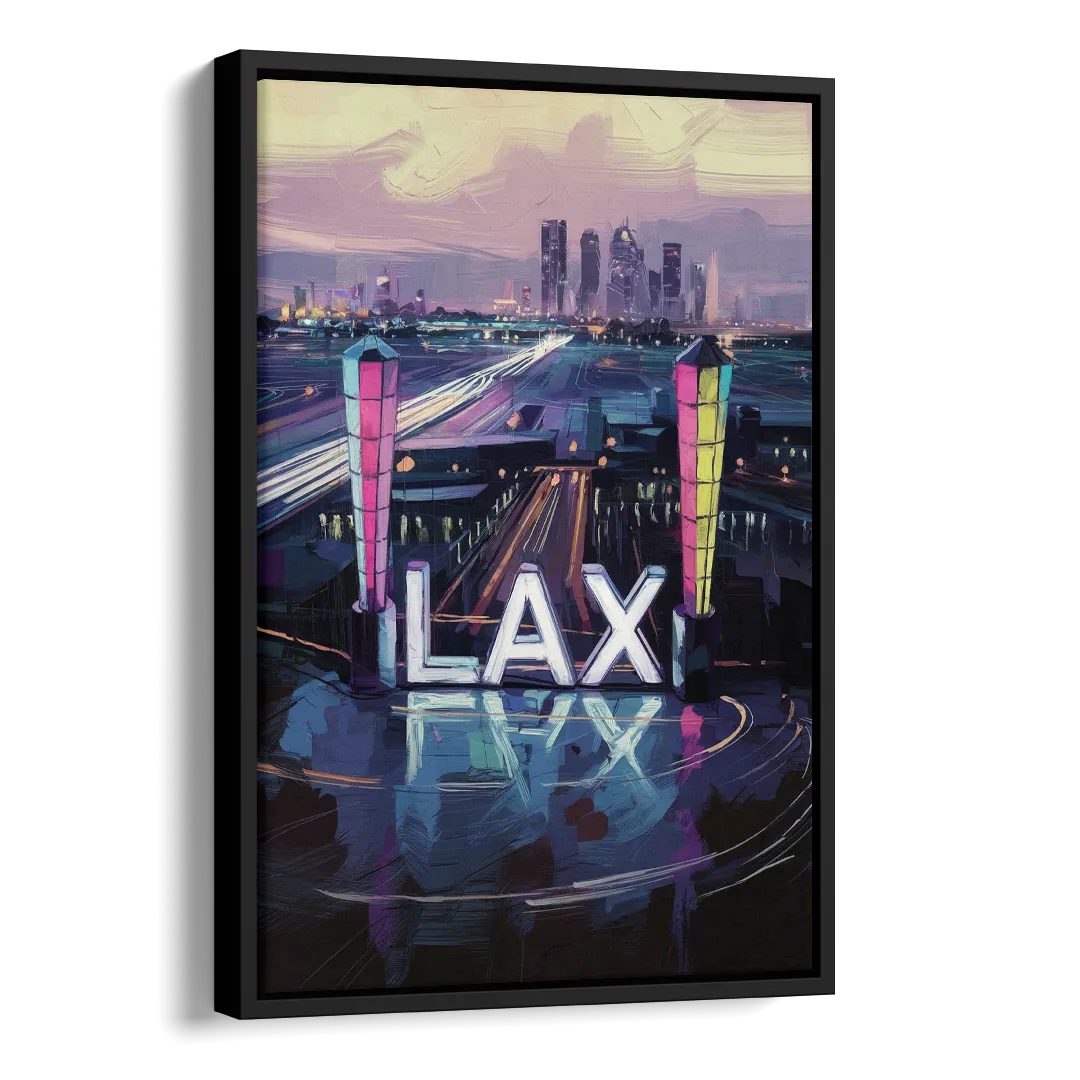 Los Angeles Airport Aerial View Side - Black Canvas Wall Art