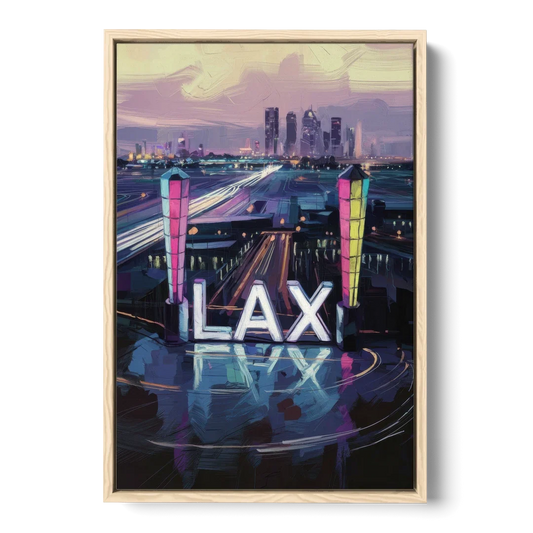 Los Angeles Airport Aerial View - Oak Framed Canvas Wall Art - Front