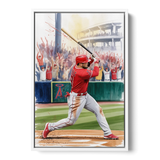 Los Angeles Angels Championship Game - White Framed Canvas Wall Art - Front