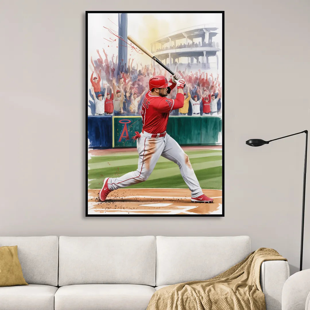 Los Angeles Angels Championship Game Sitting Room - Black Canvas Wall Art