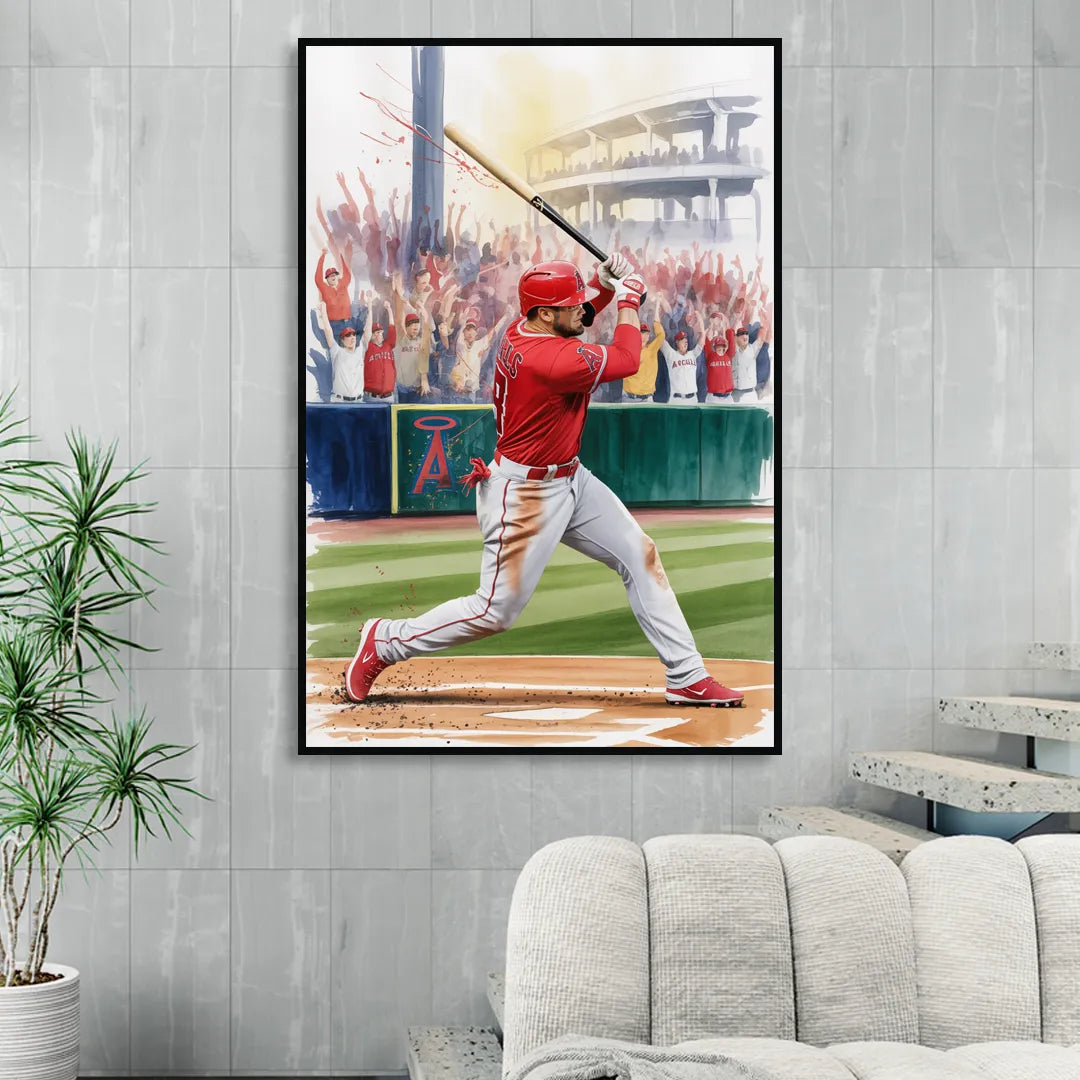 Los Angeles Angels Championship Game Living Room - Black Canvas Wall Art