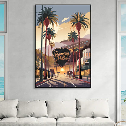 Los Angeles Beverly Hills Charm Sitting Room - Black Canvas Wall Art