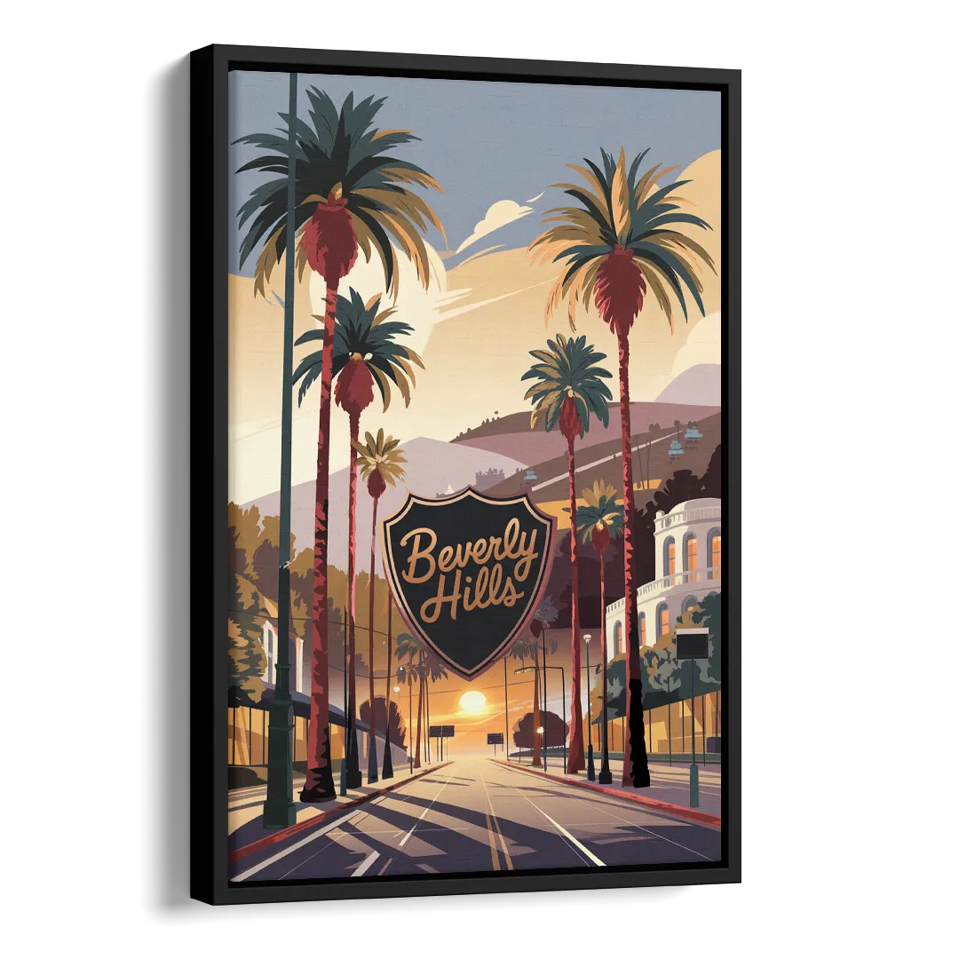 Los Angeles Beverly Hills Charm Side - Black Canvas Wall Art