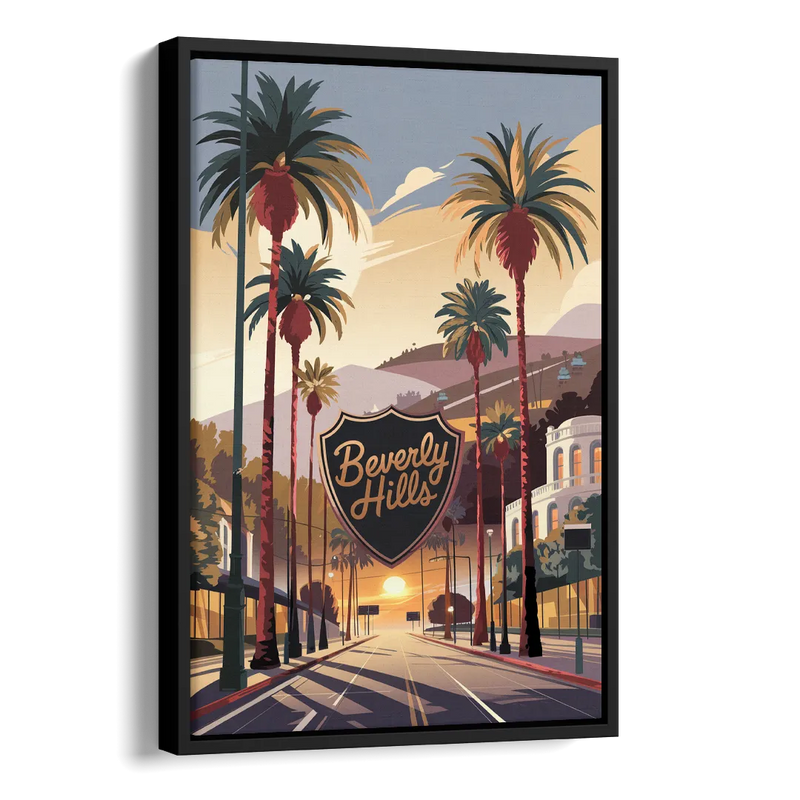 Los Angeles Beverly Hills Charm Side - Black Canvas Wall Art