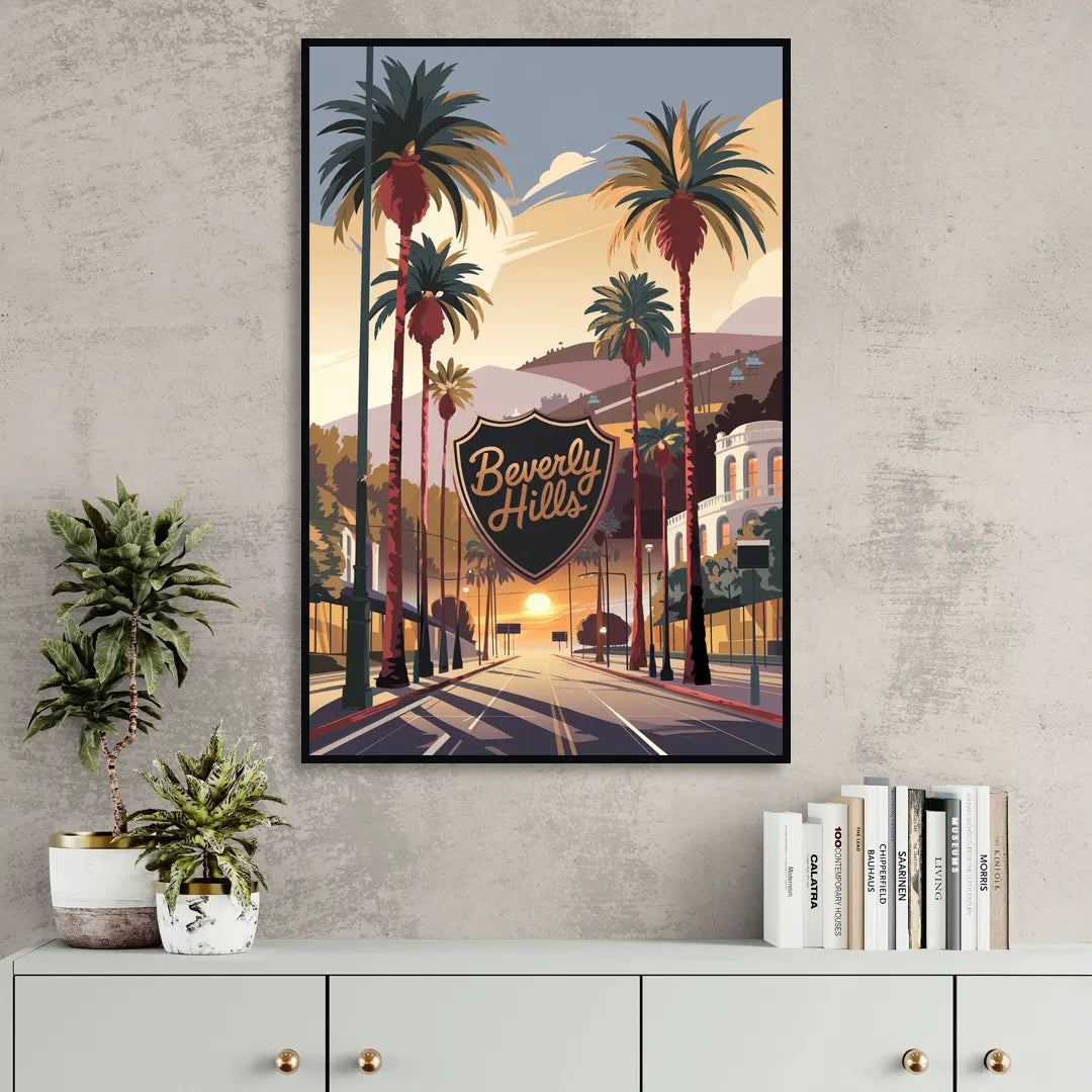 Los Angeles Beverly Hills Charm Living Room - Black Canvas Wall Art