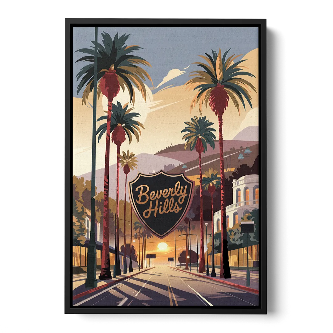 Los Angeles Beverly Hills Charm Front - Black Canvas Wall Art