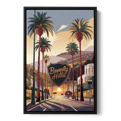 Los Angeles Beverly Hills Charm Front - Black Canvas Wall Art