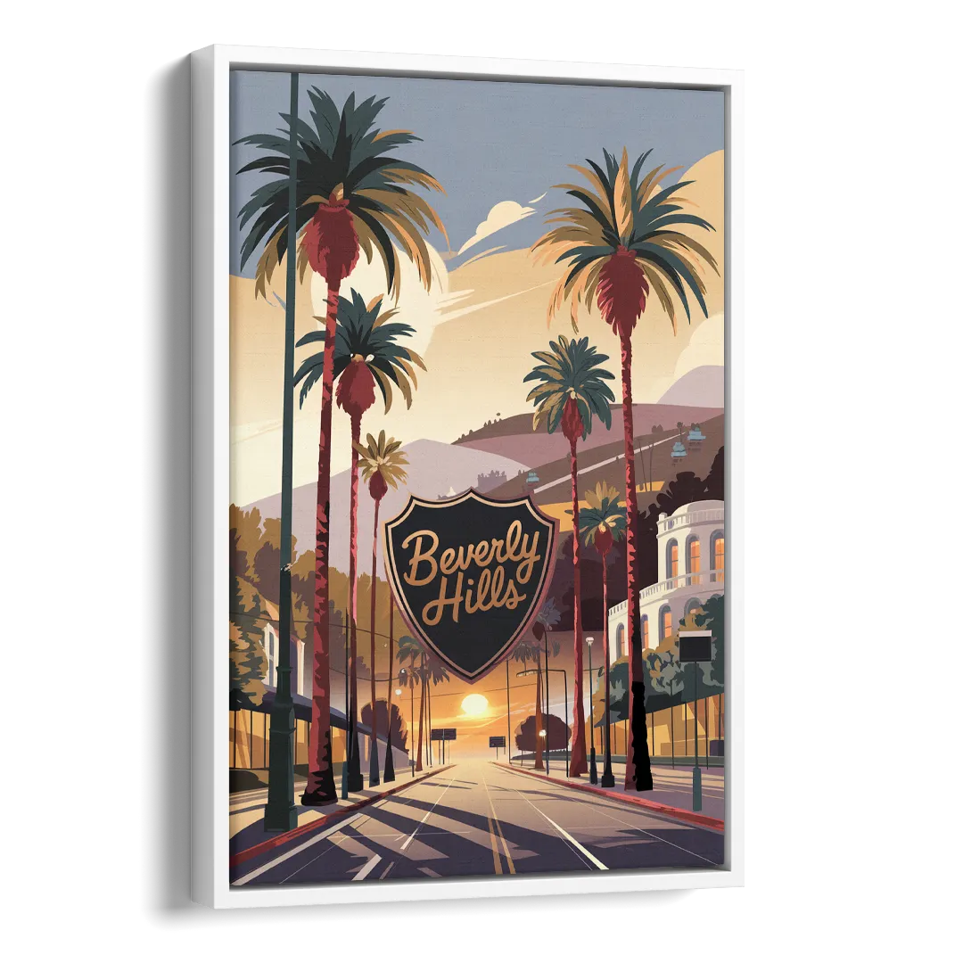 Los Angeles Beverly Hills Charm Side - White Canvas Wall Art