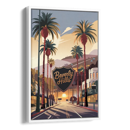 Los Angeles Beverly Hills Charm Side - White Canvas Wall Art