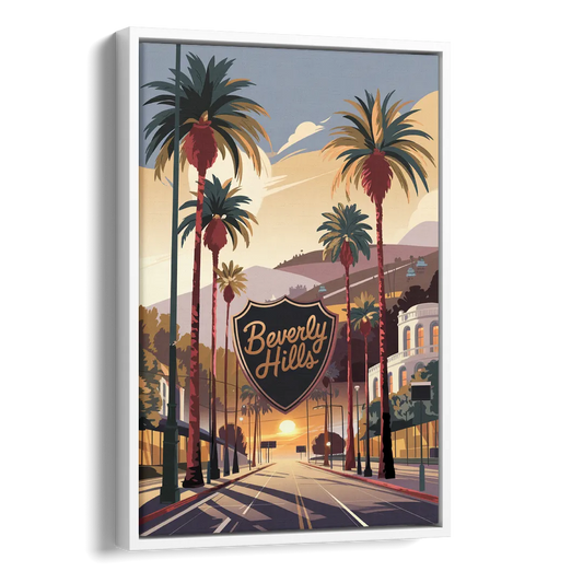 Los Angeles Beverly Hills Charm Side - White Canvas Wall Art