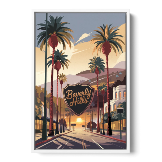 Los Angeles Beverly Hills Charm - White Framed Canvas Wall Art - Front
