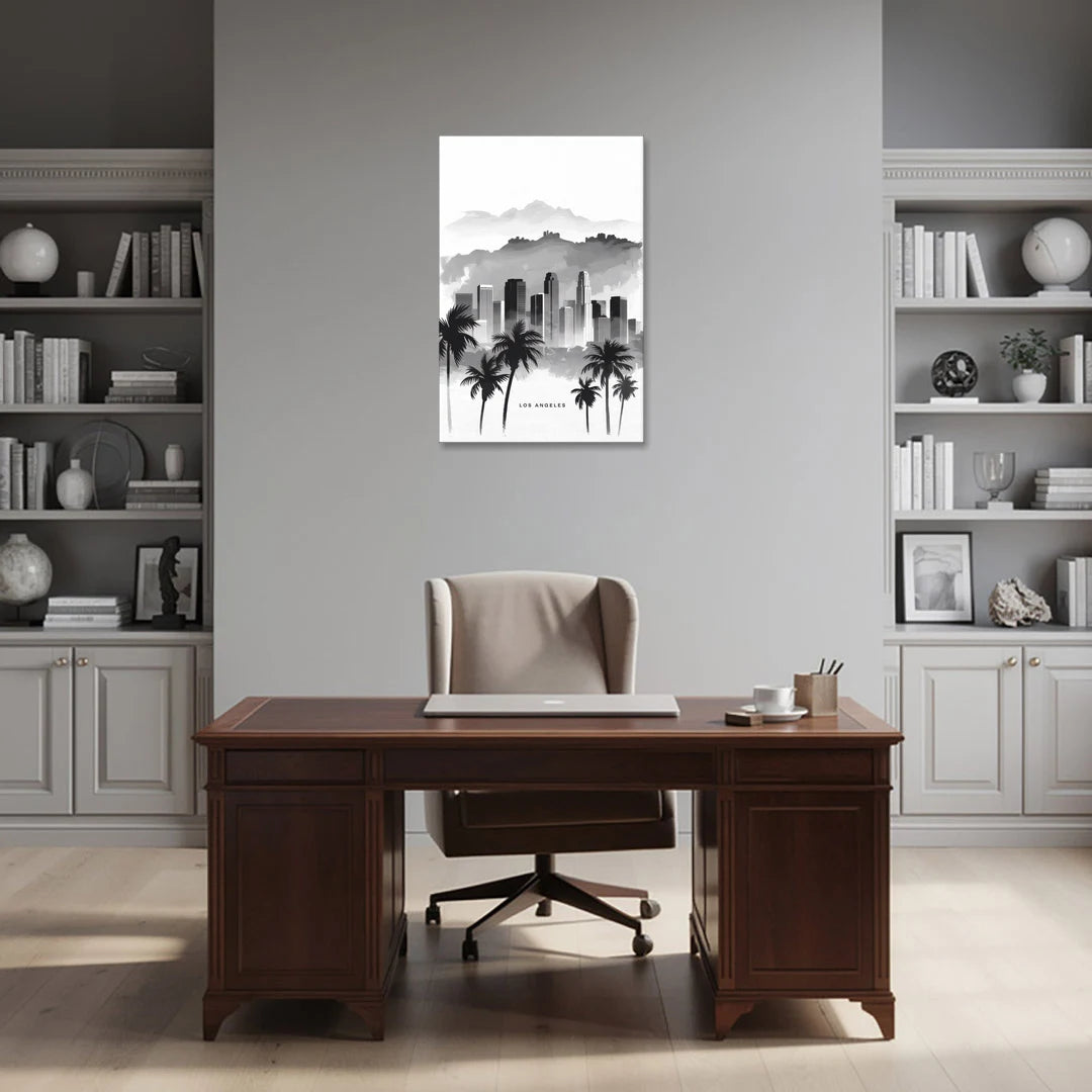 Los Angeles Black and White Cityscape - Canvas Wall Art - Office - 24x36