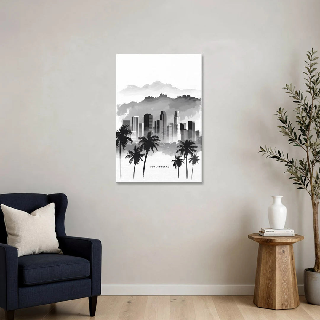 Los Angeles Black and White Cityscape - Canvas Wall Art - Sofa - 24x36