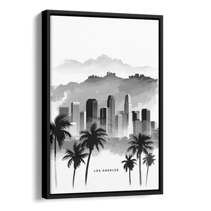 Los Angeles Black and White Cityscape Side - Black Canvas Wall Art