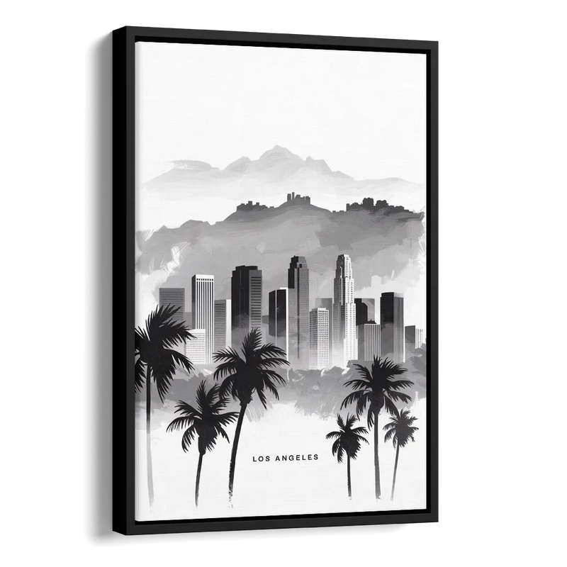Los Angeles Black and White Cityscape Side - Black Canvas Wall Art