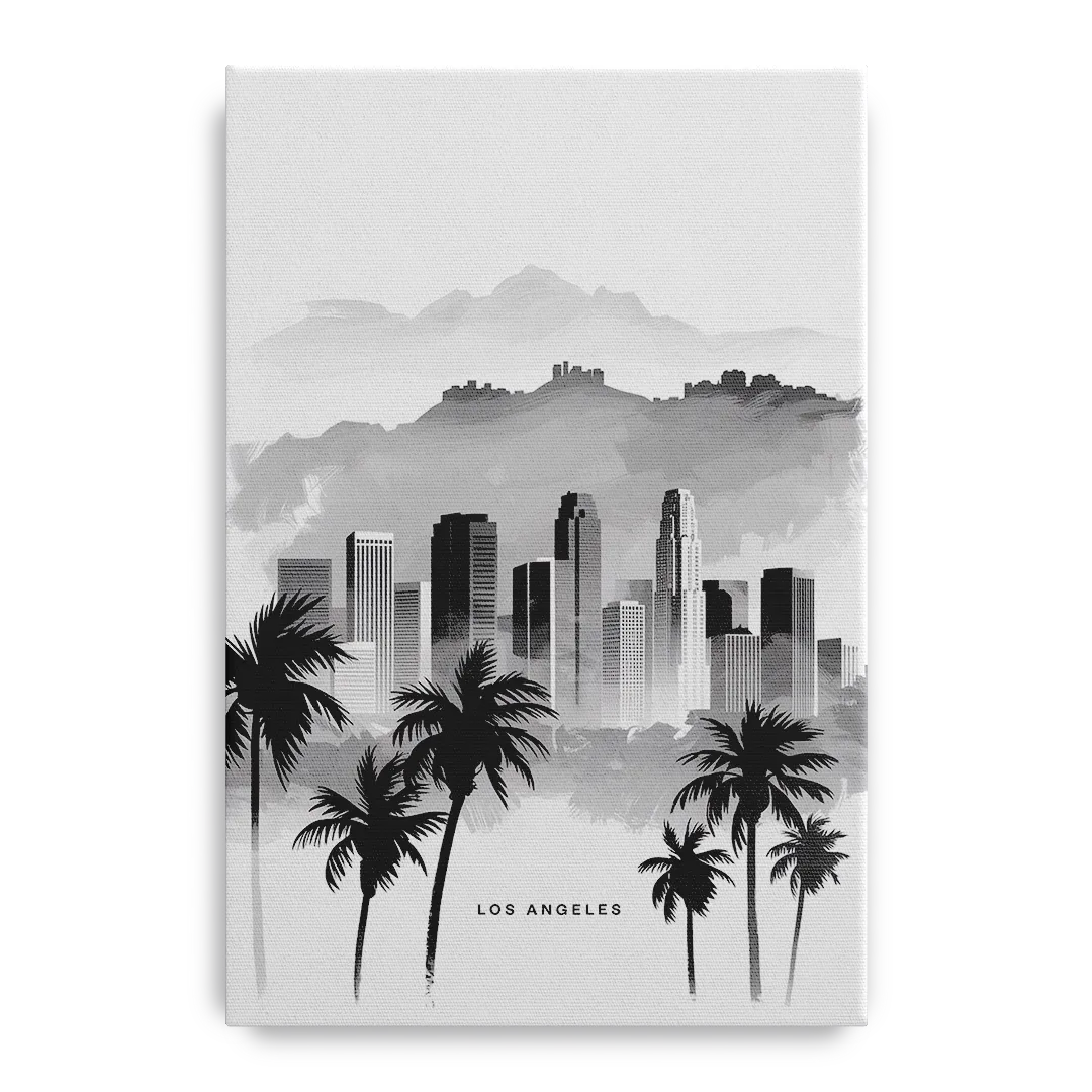 Los Angeles Black and White Cityscape Front - Canvas Wall Art