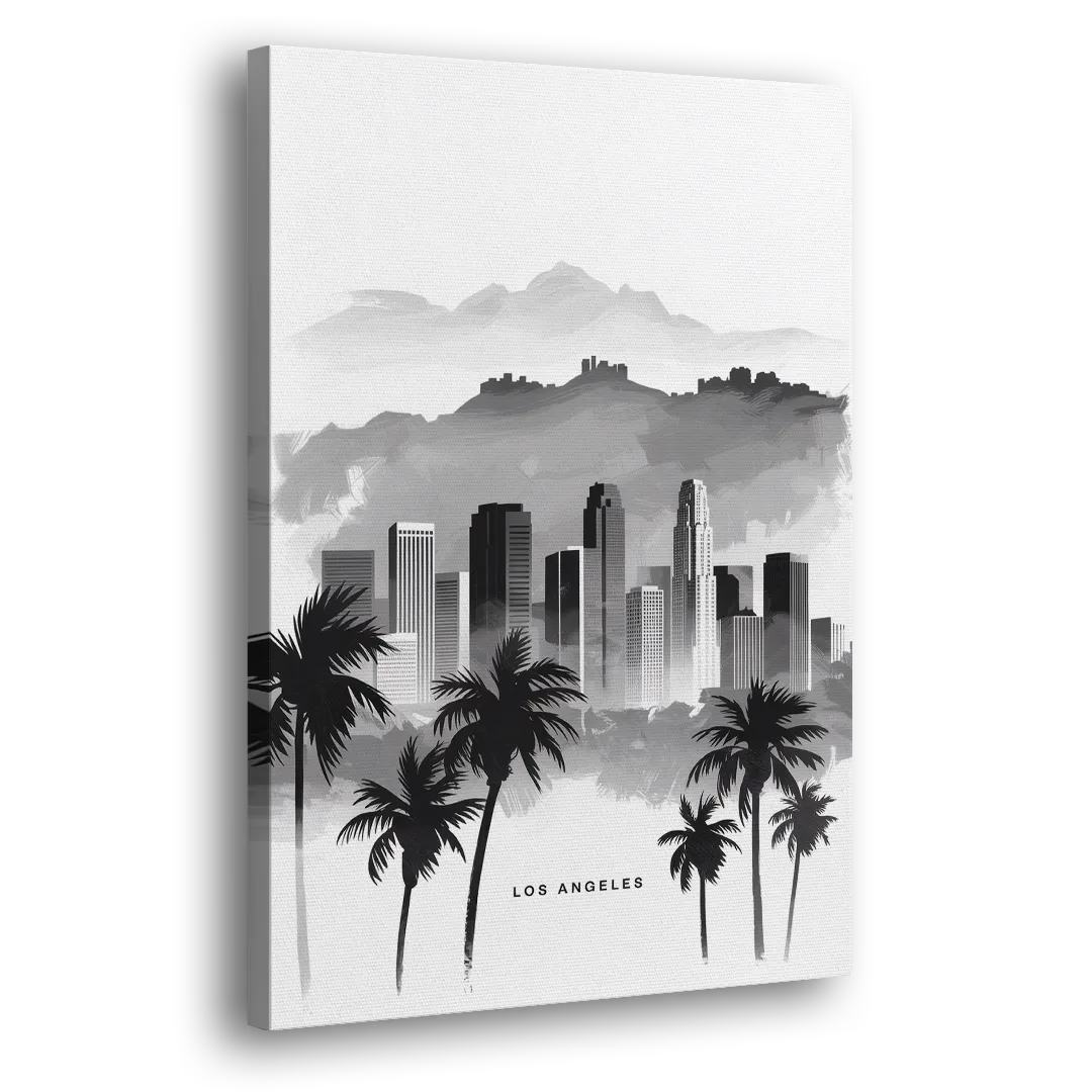 Los Angeles Black and White Cityscape Side - Canvas Wall Art
